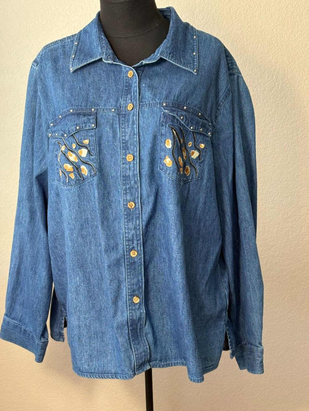 Breckenridge Woman Western Denim Shirt Womens 2X Embroidered Studded Button